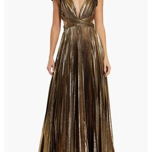 Mac Duggal Metallic Gold Maxi Dress